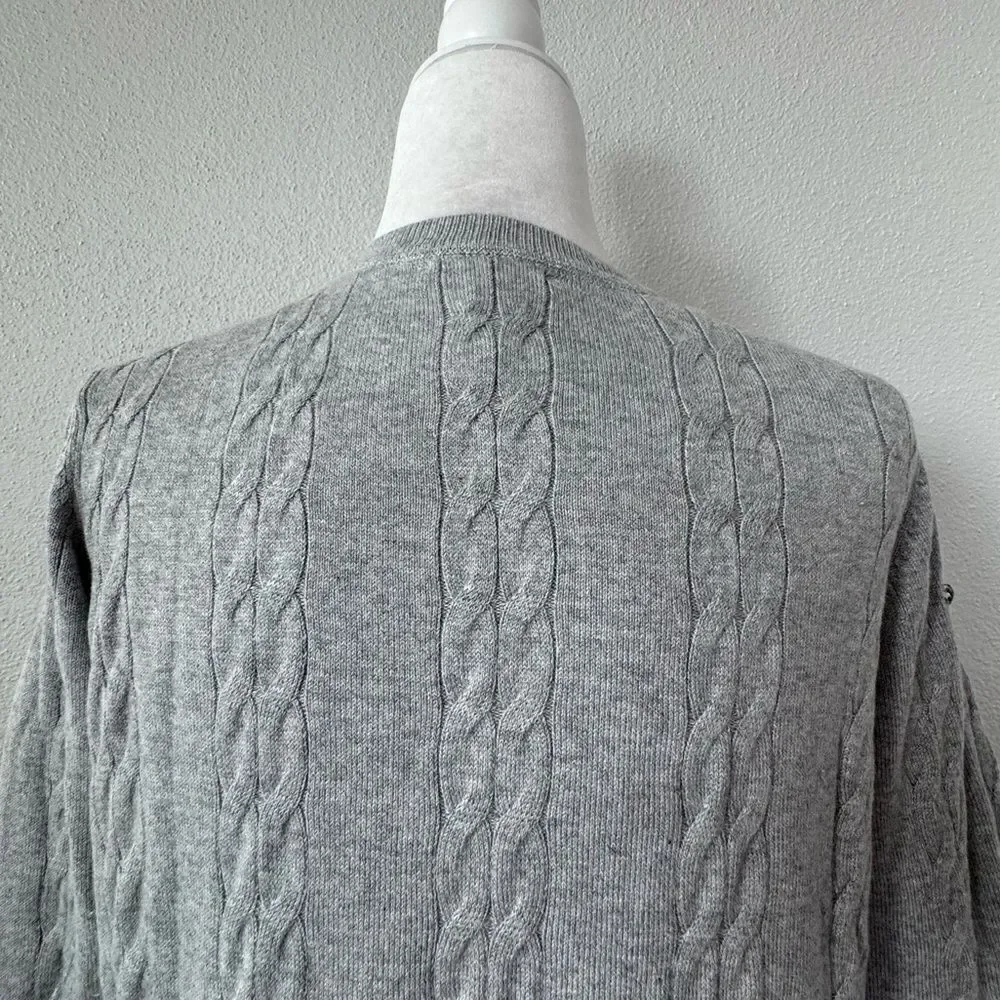 Isaac Mizrahi Live Gray Sweater Cable Knit Gemstone QVC Cardigan Size Small